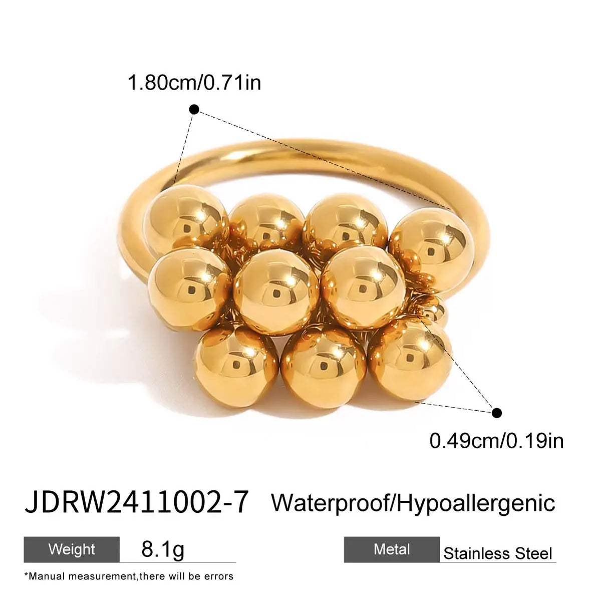 Kika Fashion Little Steel Ball Ring Stainless Steel 18K Gold Plated Stackable Women's Jewelry Gift for Her