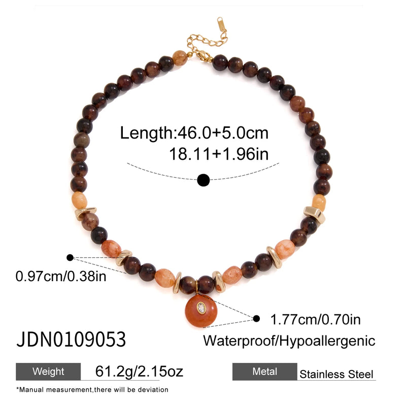 KIKA Vintage Natural Stone Bead Necklace For Women Minimalist 18K Gold Plated Stainless Steel Necklace Fashion Jewelry Gift