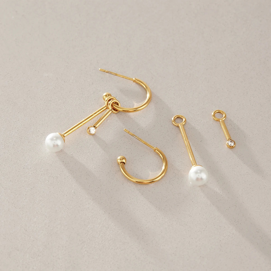 KIKA Detachable Zircon Imitation Pearl Drop Earrings PVD 18K Gold Plated Stainless Steel 316L