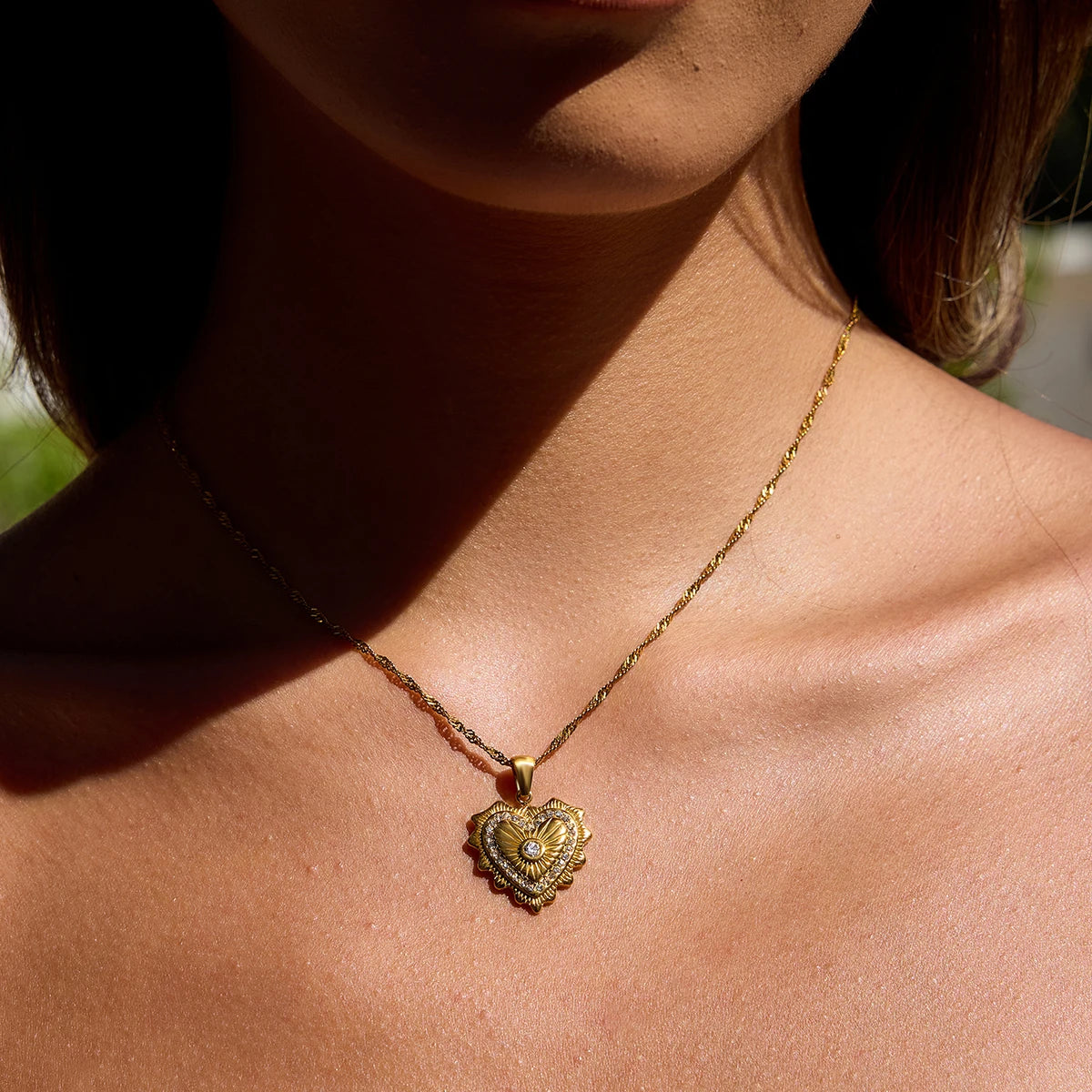 Kika Ribbed Heart Shaped Pendant Necklace