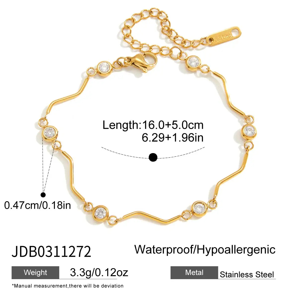 Classic Wavy Chain White Round Zircon Bracelet
