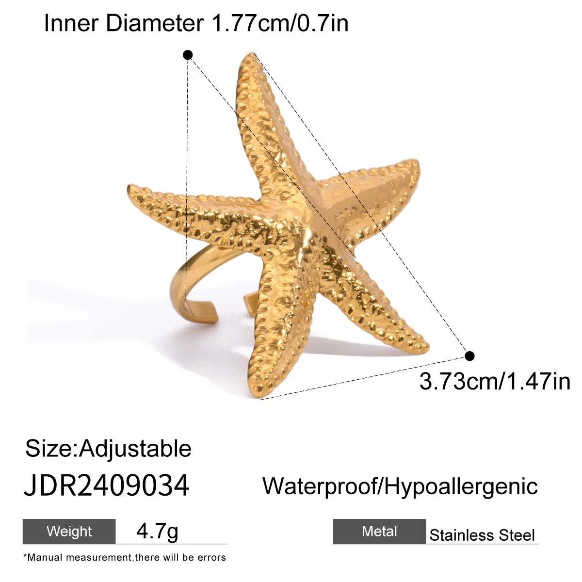Kika Simple Classic 18K Gold Color Plated Stainless Steel Pearl Ring