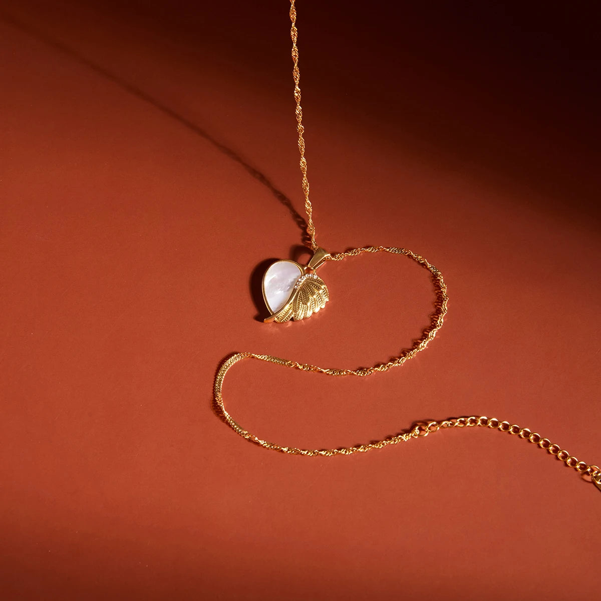 Kika Elegant White Shell Heart Wing Pendant Necklace