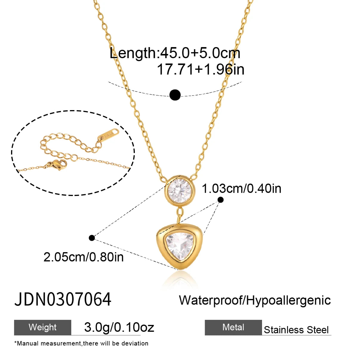 KIKA Elegant Geometric Zircon Pendant Necklace Earrings For Women Minimalist 18K Gold PVD Plated Stainless Steel 316L