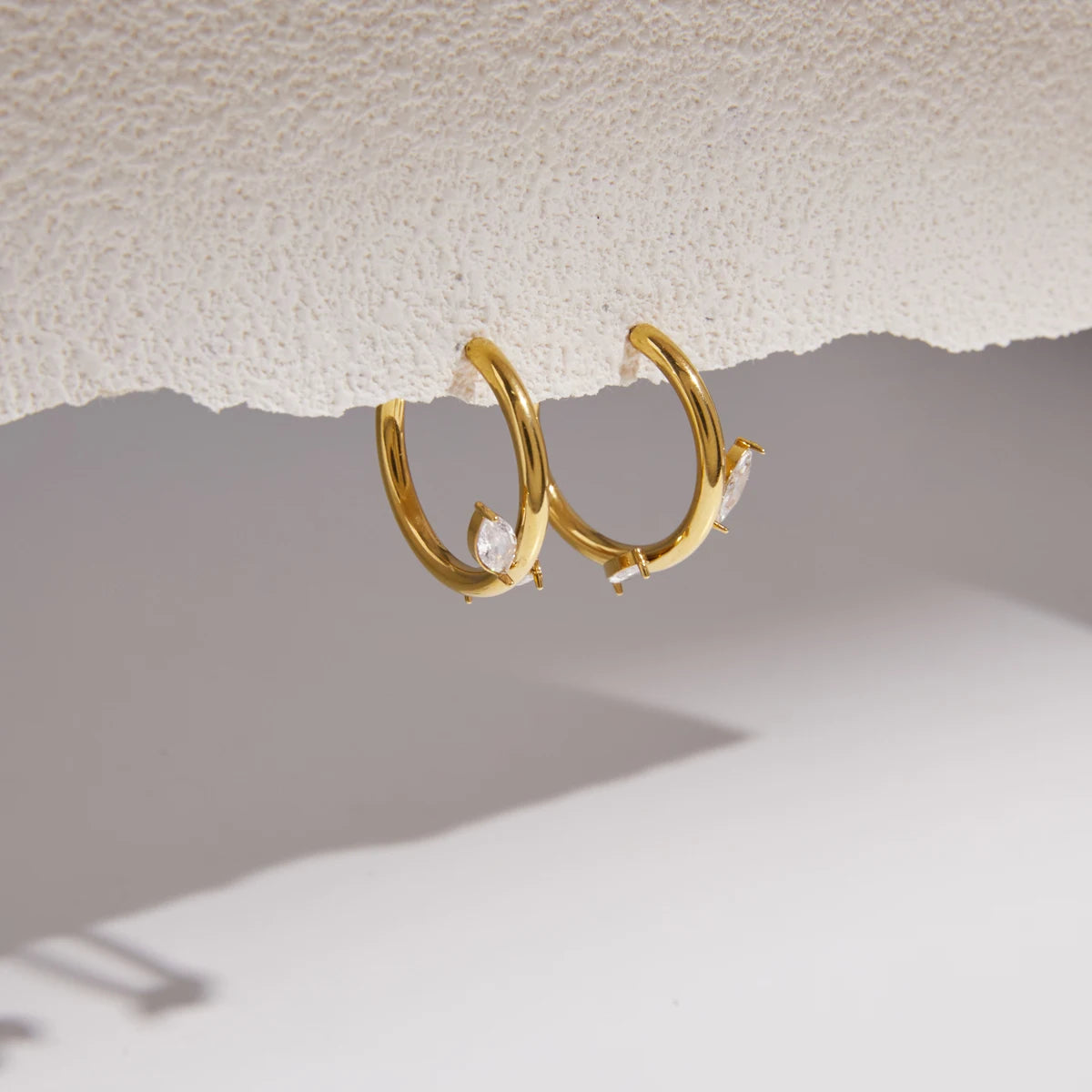 Kika Delicate Zircon C Shape Stud Earrings Minimalist 18K Gold Plated Stainless Steel Earrings 316L