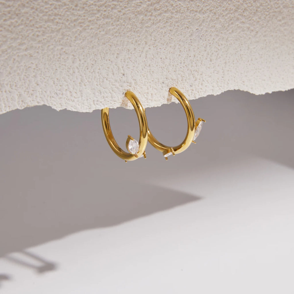 Kika Delicate Zircon C Shape Stud Earrings Minimalist 18K Gold Plated Stainless Steel Earrings 316L
