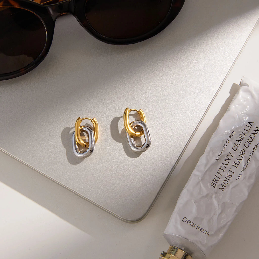 Blocked Double Ring Earring