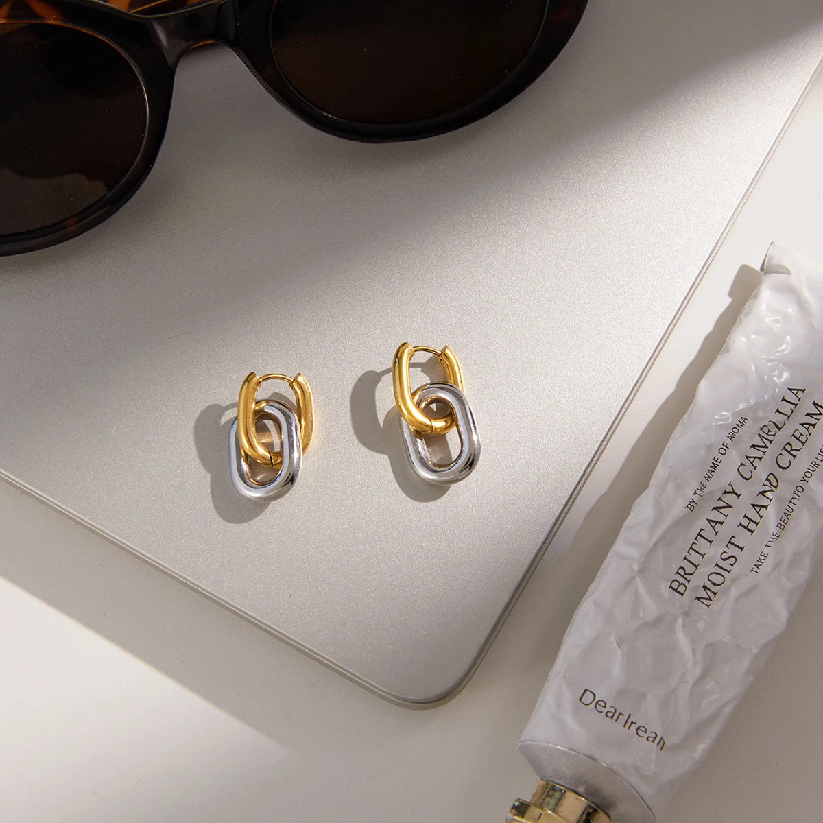 Blocked Double Ring Earring