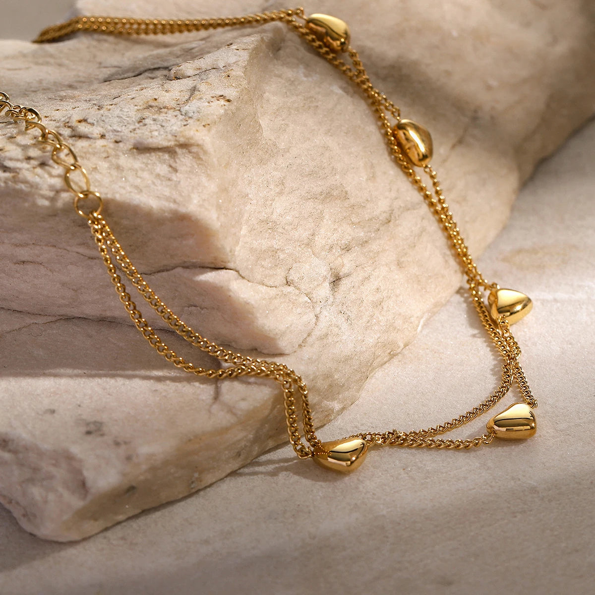 KIKA Chic Stainless Steel 316L Love Double Layer Anklet 18K Gold PVD Plated Waterproof Metal