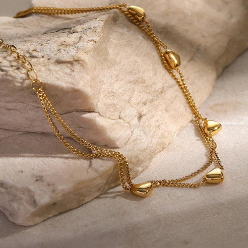 KIKA Chic Stainless Steel 316L Love Double Layer Anklet 18K Gold PVD Plated Waterproof Metal
