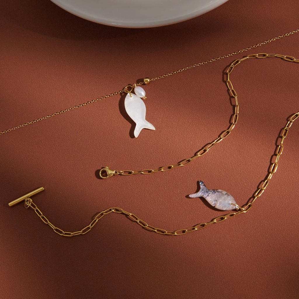 Kika Freshwater Pearl Fish Shape Shell Pendant Necklace