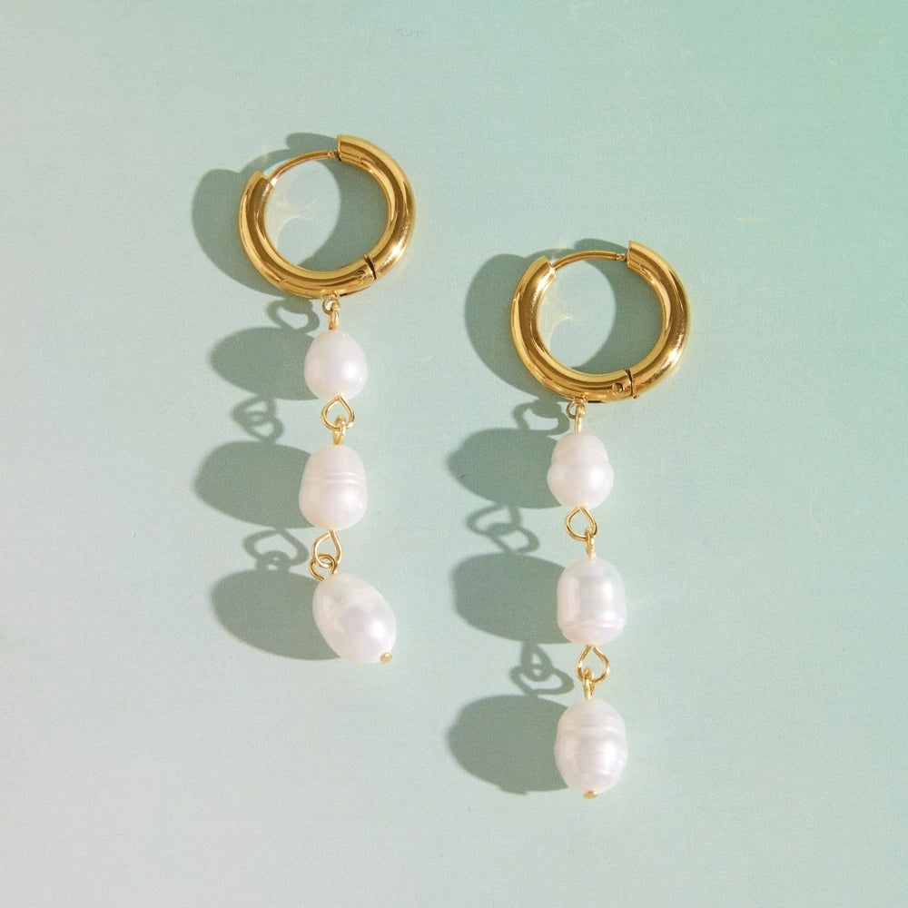 KIKA Elegant Freshwater Pearl Drop Earrings For Women Minimalist 18K Gold PVD Plated Stainless Steel Earrings Fashion Jewelry