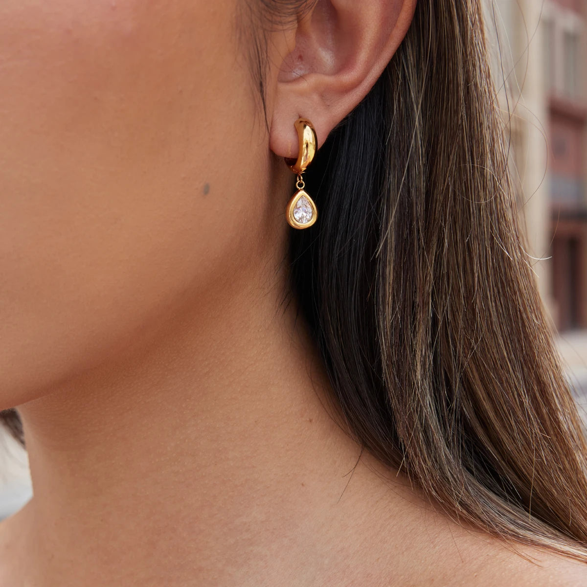 KIKA Delicate Geometric Zircon Drop Earrings  18K Gold PVD Plated Stainless Steel 316L