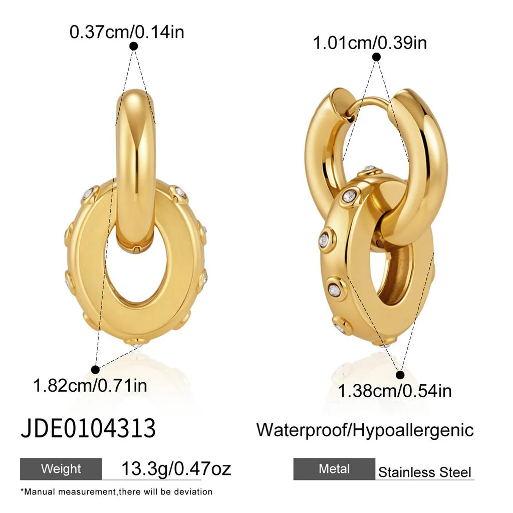 Kika Chunky Crystal Circle Drop Earrings 18K Gold PVD Plated Stainless Steel