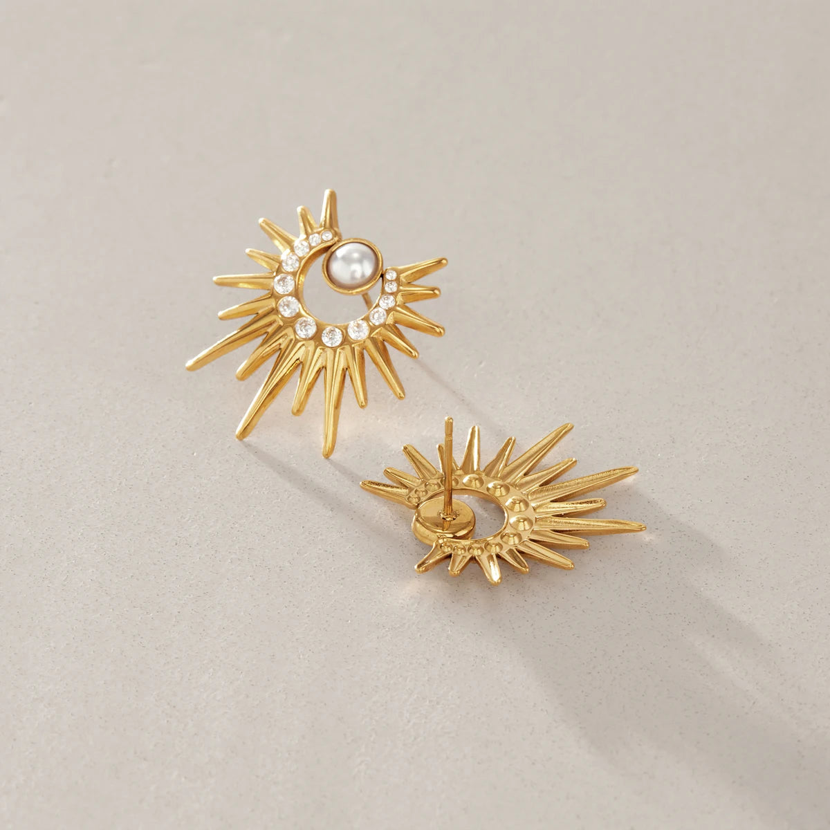 Kika Zircon Acrylic Pearl Sun Stud Earrings 18K Gold Plated Stainless Steel 316L