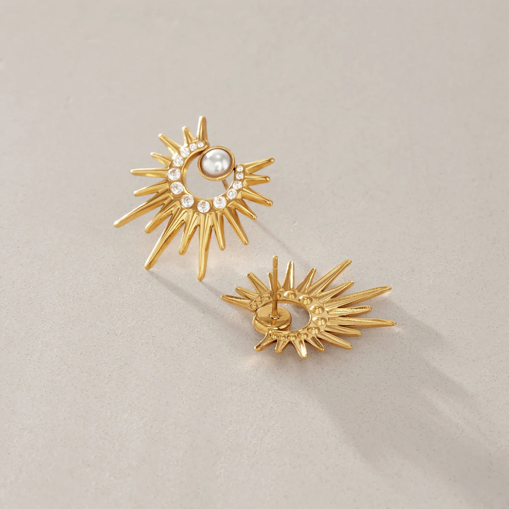 Kika Zircon Acrylic Pearl Sun Stud Earrings 18K Gold Plated Stainless Steel 316L