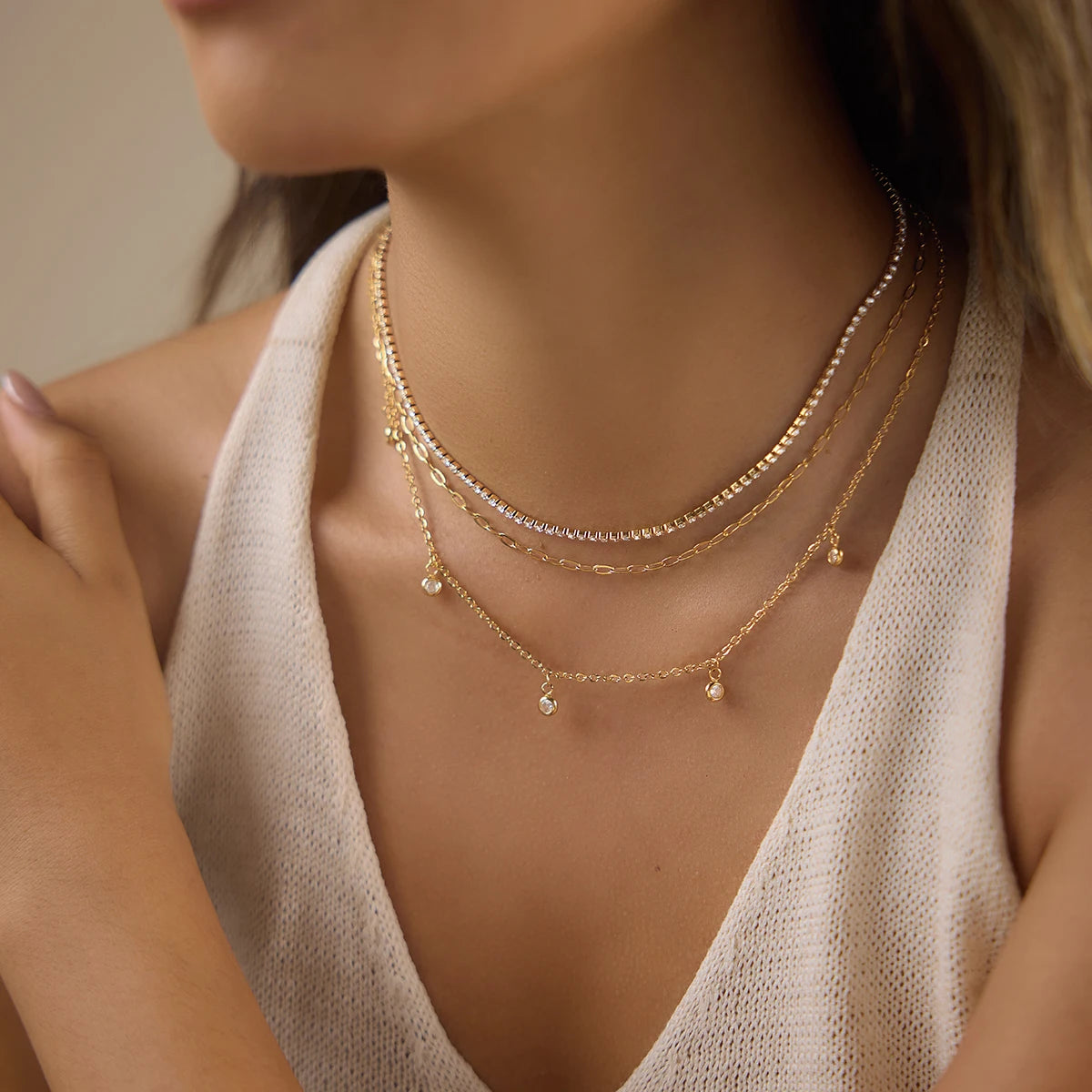 Kikq Classic Three Layered Multi-Layered Necklace