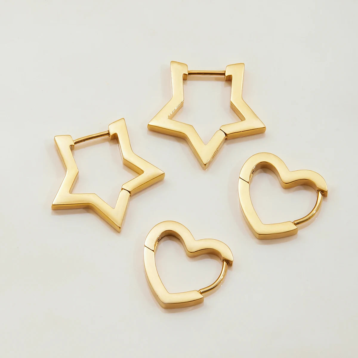 Smooth Heart Shaped Pentagram Earrings