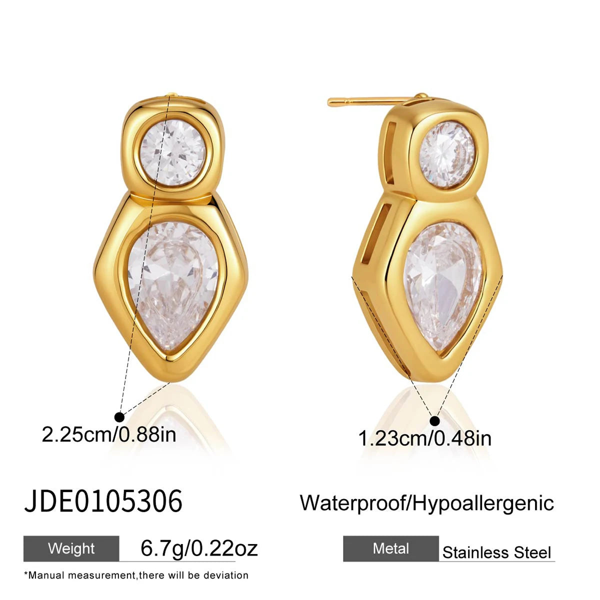 KIKA Luxury Geometric Zircon Stud Earrings PVD Plated Stainless Steel316L