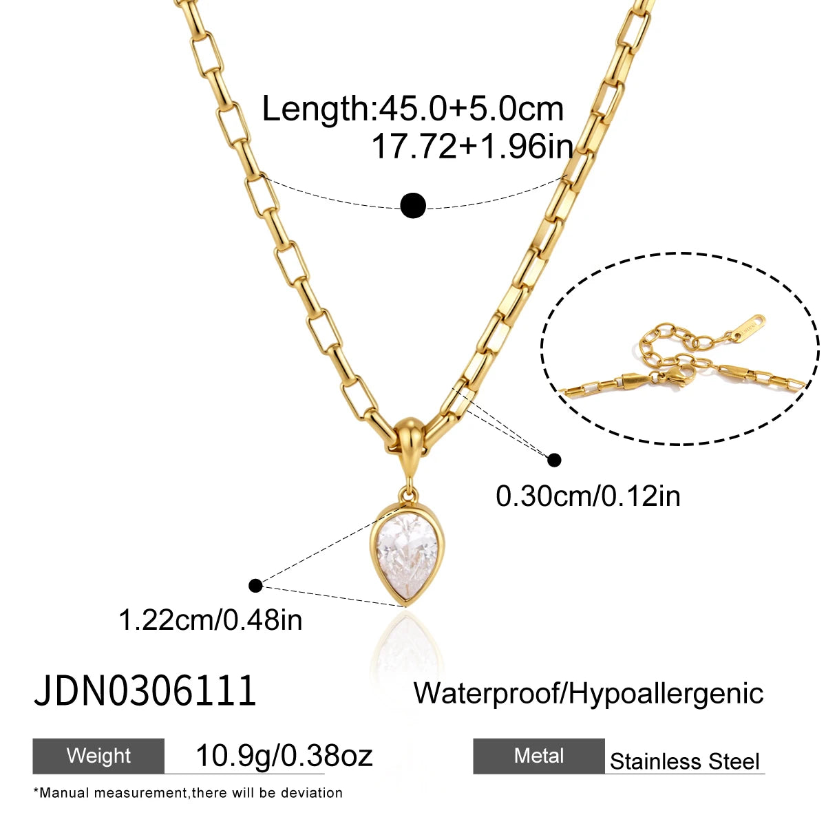 Kika Geometric Zircon Pendant Necklace 18K Gold PVD Plated Stainless Steel 316L