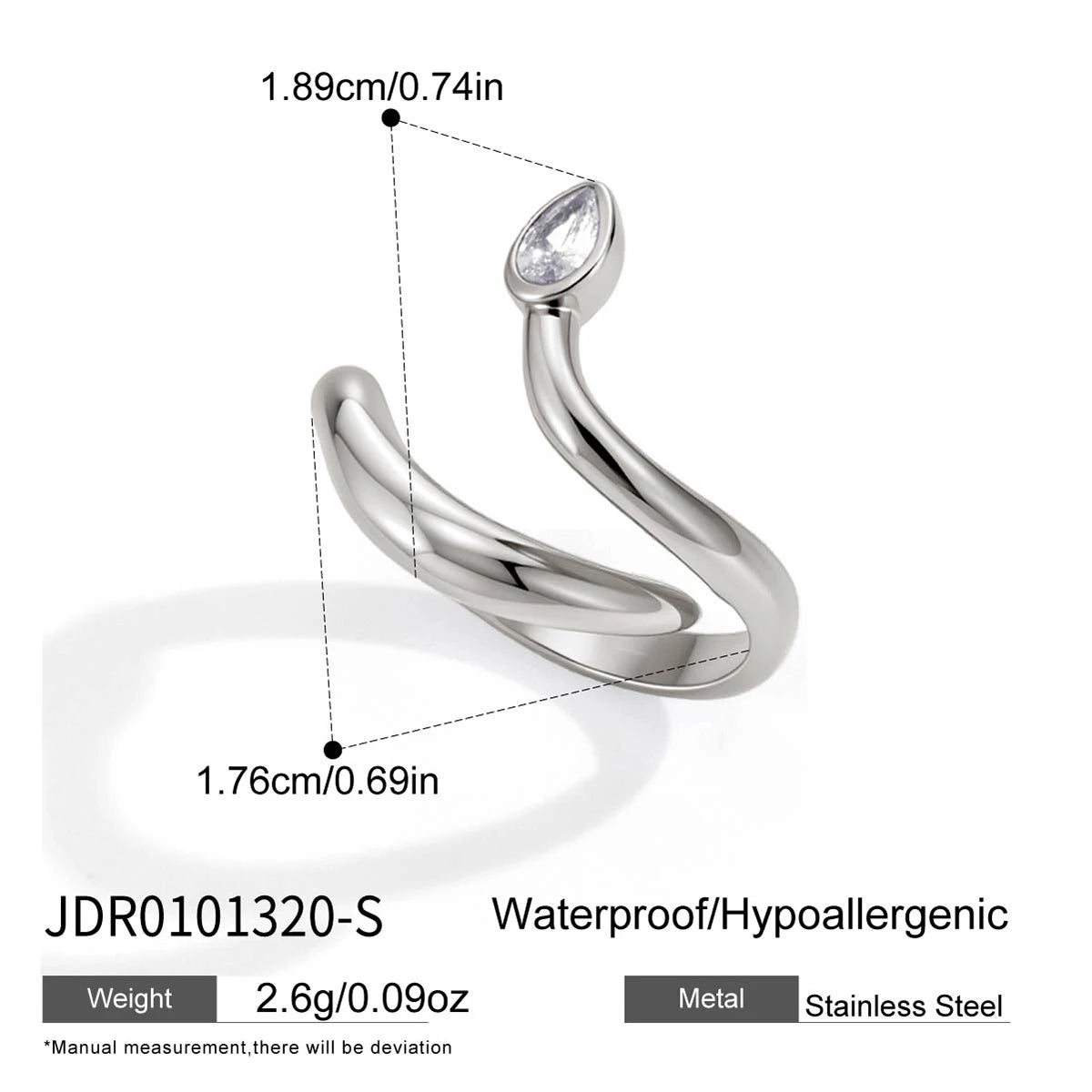 Kika Delicate steel color Snake Shape Double Layered Open Ring