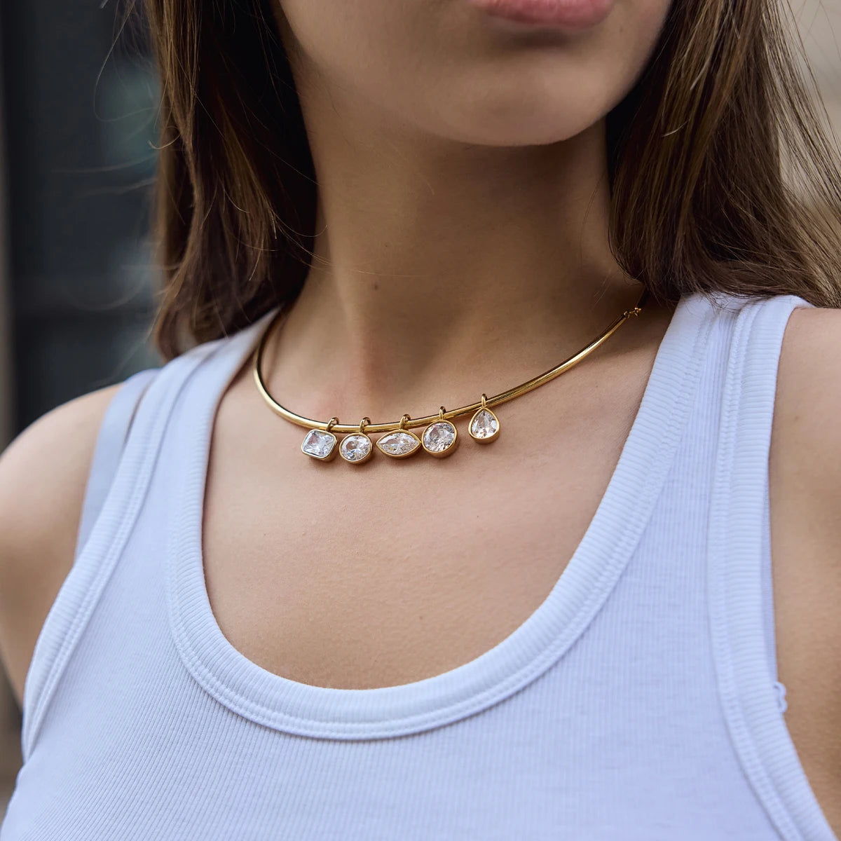 Kika Delicate Geometric Zircon Pendant Torques Necklace