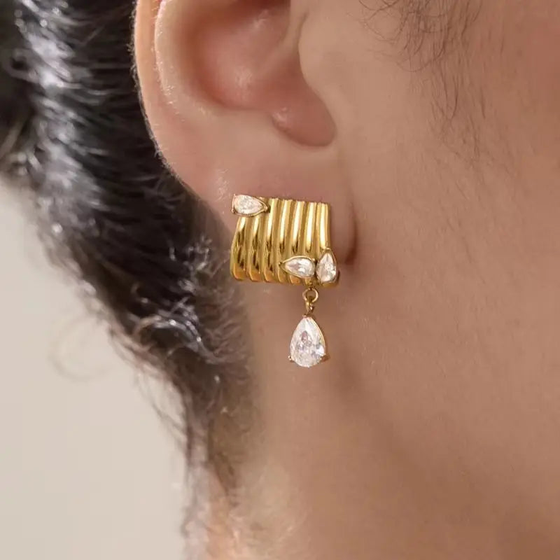 KIKA Classic Water Drop Zircon Earrings For Women Minimalist 18K Gold PVD Plated Stainless Steel Earrings Fashion Jewelry Gift