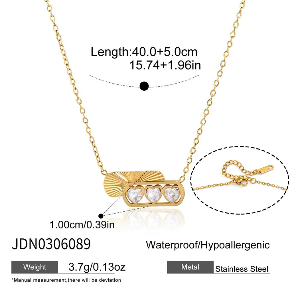 Kika Geometric Heart Zircon Pendant Necklace Minimalist 18K Gold PVD Plated Stainless Steel 316L