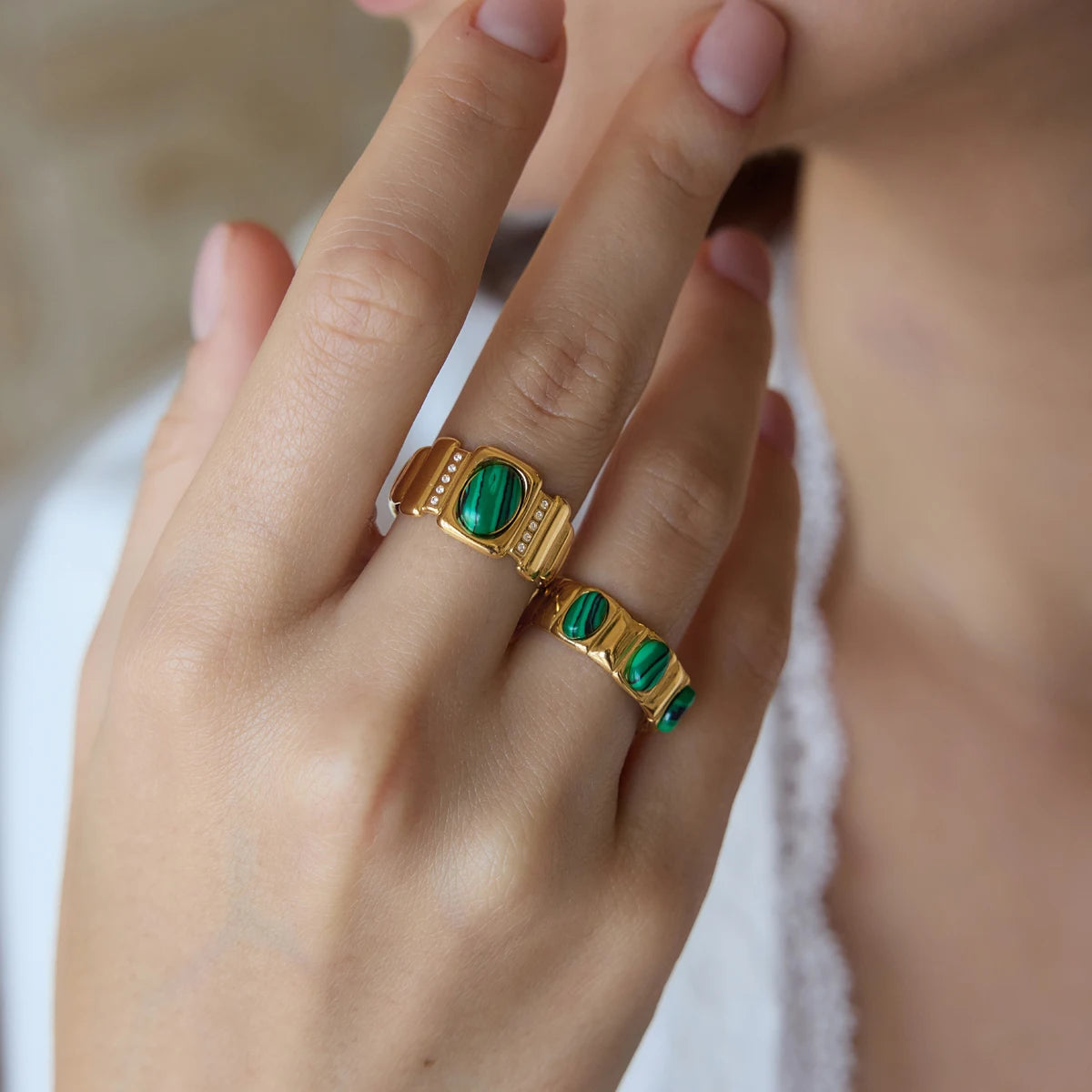 KIKA Lapis Lazuli Malachite Natural Stone Open Rings For Women 18K Gold PVD Plated Stainless Steel Rings Fashion Jewelry Gift