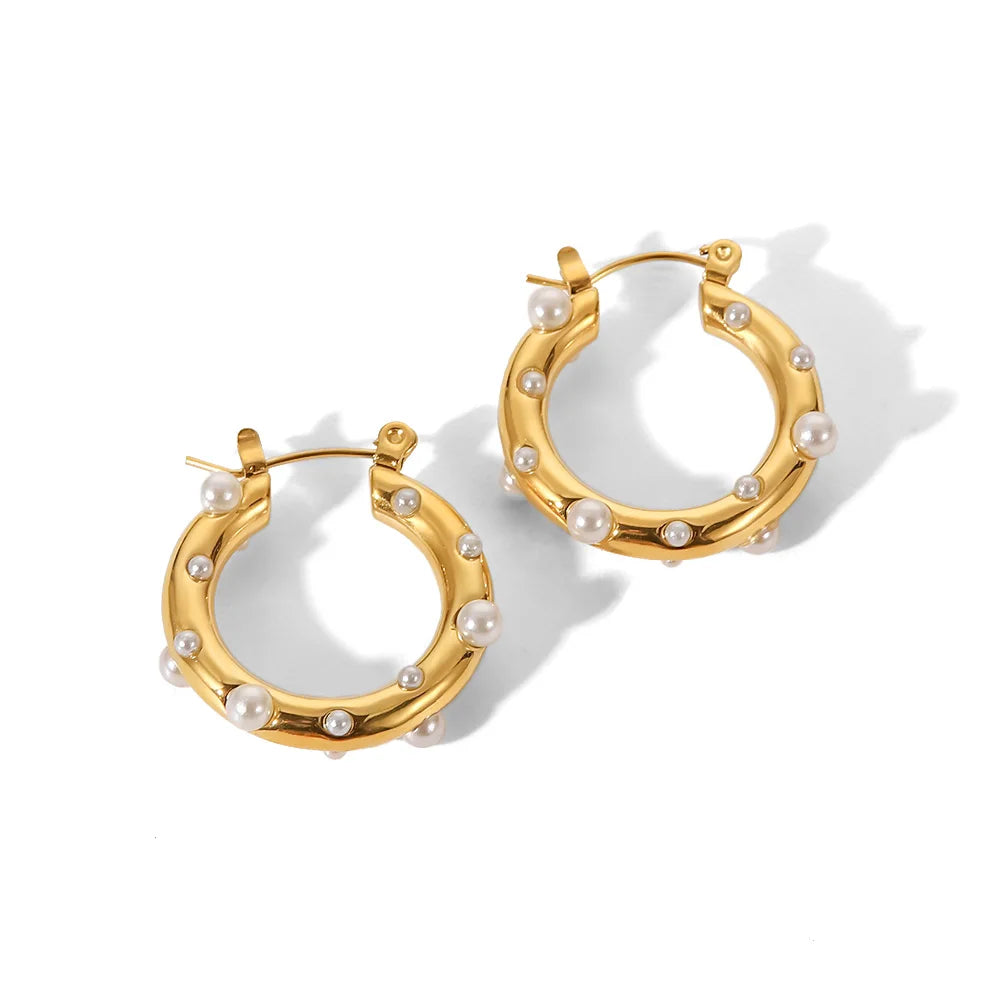 KIKA Shaped Hammer Shiny Zircon CC Shape Hoop Earrings For Women 18K Gold PVD Plated Stainless Steel 316L