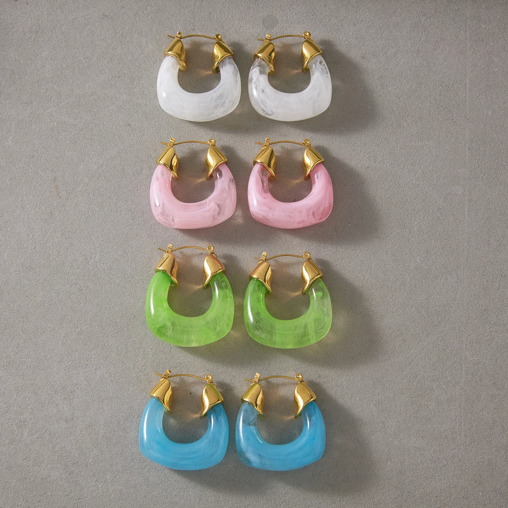 Kika Summer Blue Pink Colorful Resin U-shaped Earrings