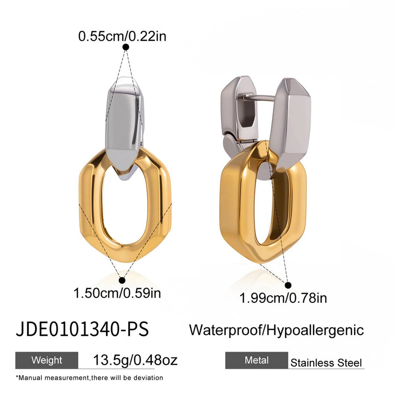 Kika  Delicate Blocked Smooth Geometric Double Ring Pendant Earrings