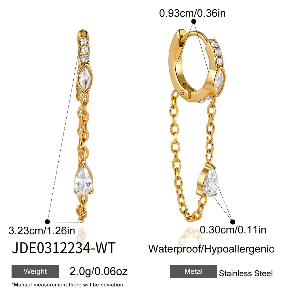 Kika Delicate Zircon Earrings Minimalist 18K Gold PVD Plated Stainless Steel Chains 316L
