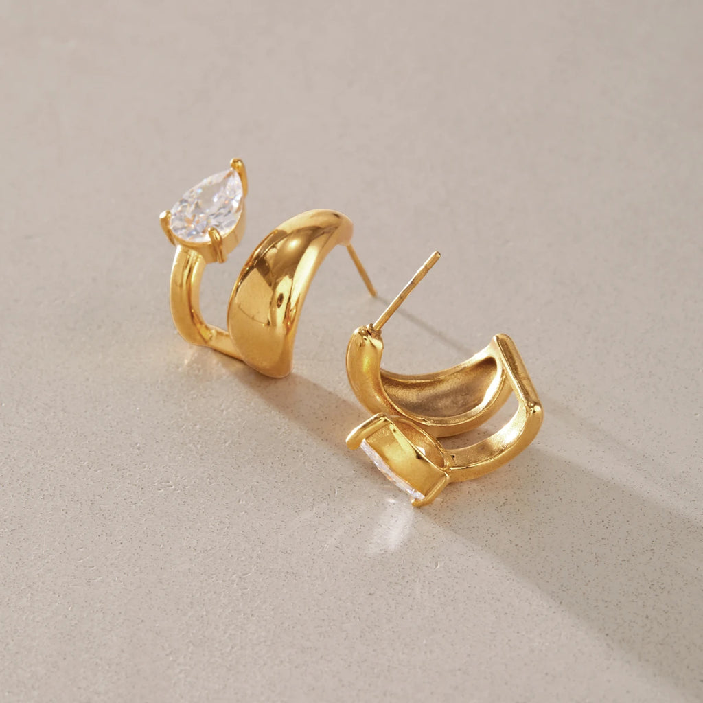 KIKA Delicate Water Drop Zircon Earrings For Women Double Layer 18K Gold PVD Plated Stainless Steel Earrings Fashion Jewelry