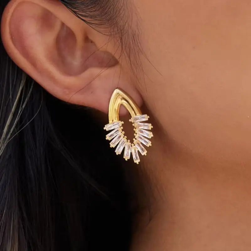 KIKA  Delicate Crystal Eye Shape Stud Earrings PVD 18K Gold Plated Stainless Steel 316L