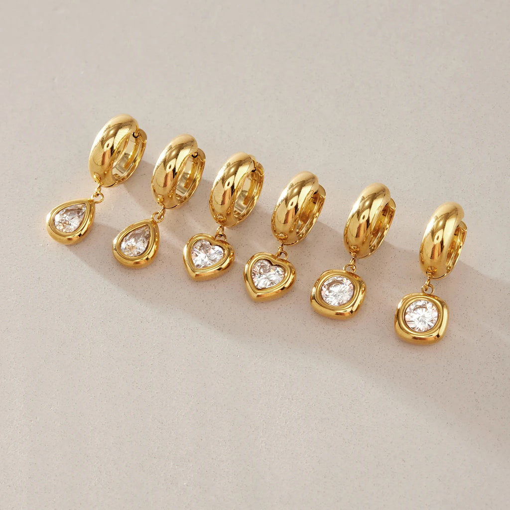 KIKA Delicate Geometric Zircon Drop Earrings  18K Gold PVD Plated Stainless Steel 316L