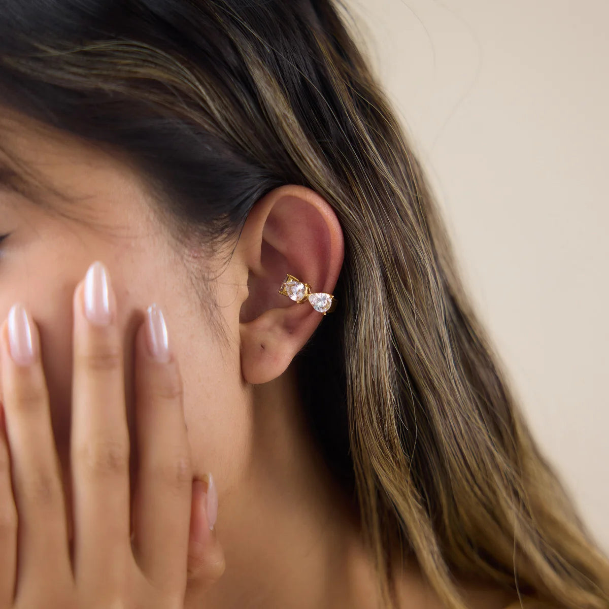 KIK Geometric Zircon Elastic Non-piercing Ear Clips  18K Gold Plated PVD  Stainless Steel316L