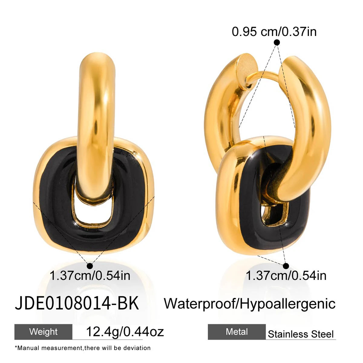 KIKA Vintage Square Red Double Color Drip Oil Ears Studs18K PVD Stainless Steel 316L Gold Color Irregular Drip Oil
