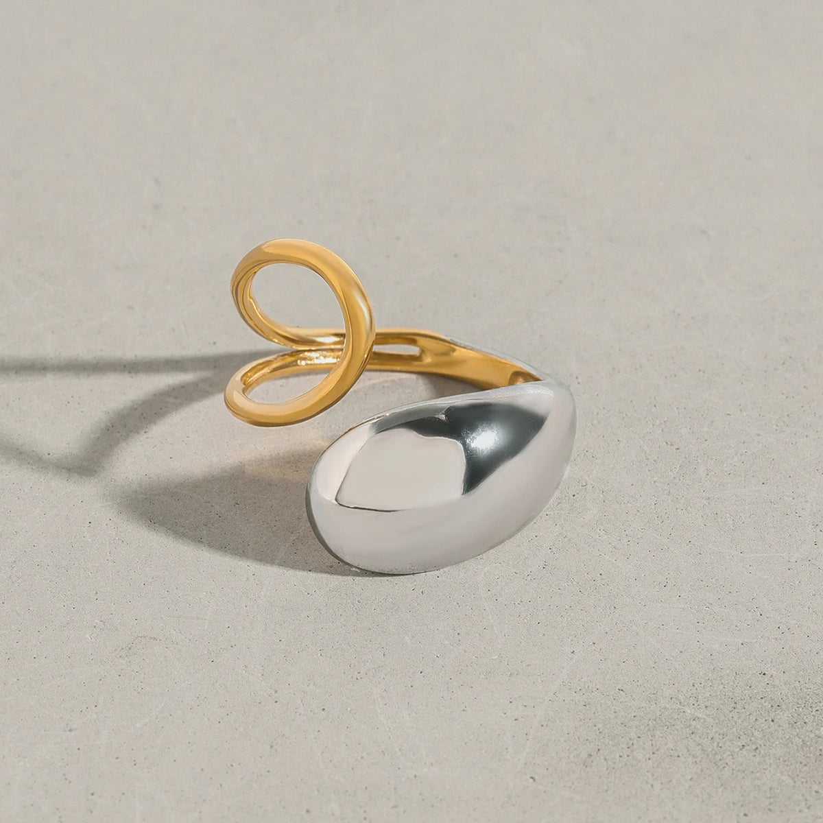 KIKA Minimalist Gold Silver Color Splicing Waterdrop Geometric Ring Stainles Steel 316L