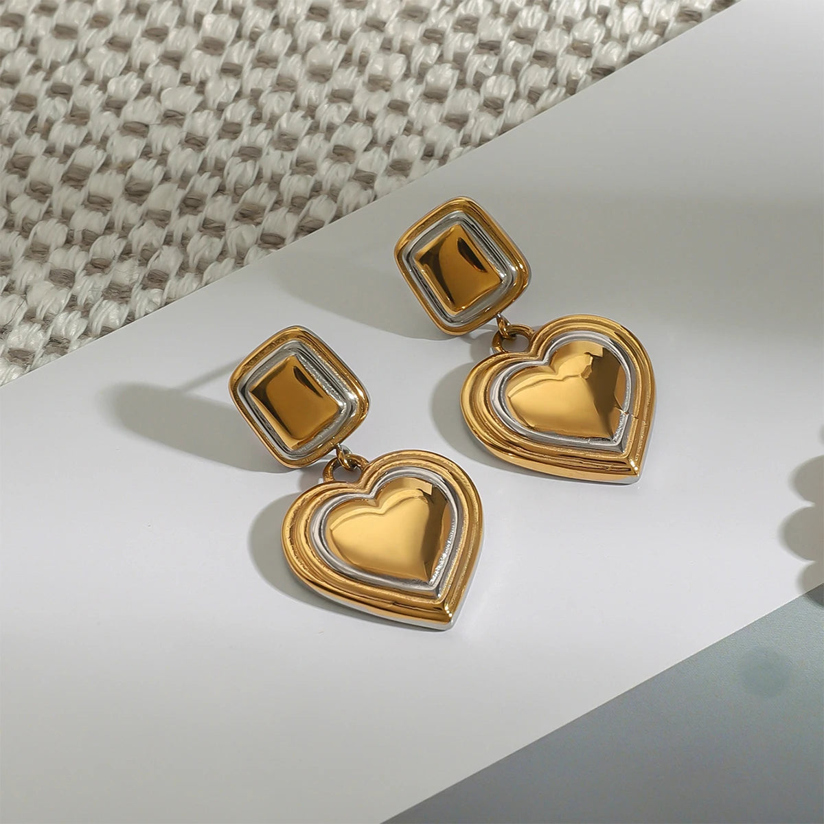 Kika Fashion Two Tone Heard Drop Earrings