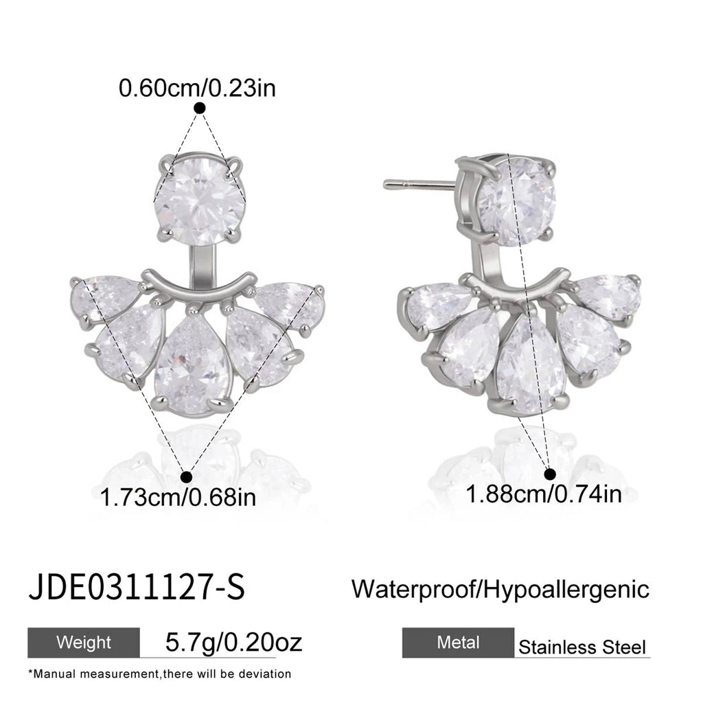 Kika Delicate Round Water Drop Zircon Front Back Stud Earrings Stainless Steel 316L
