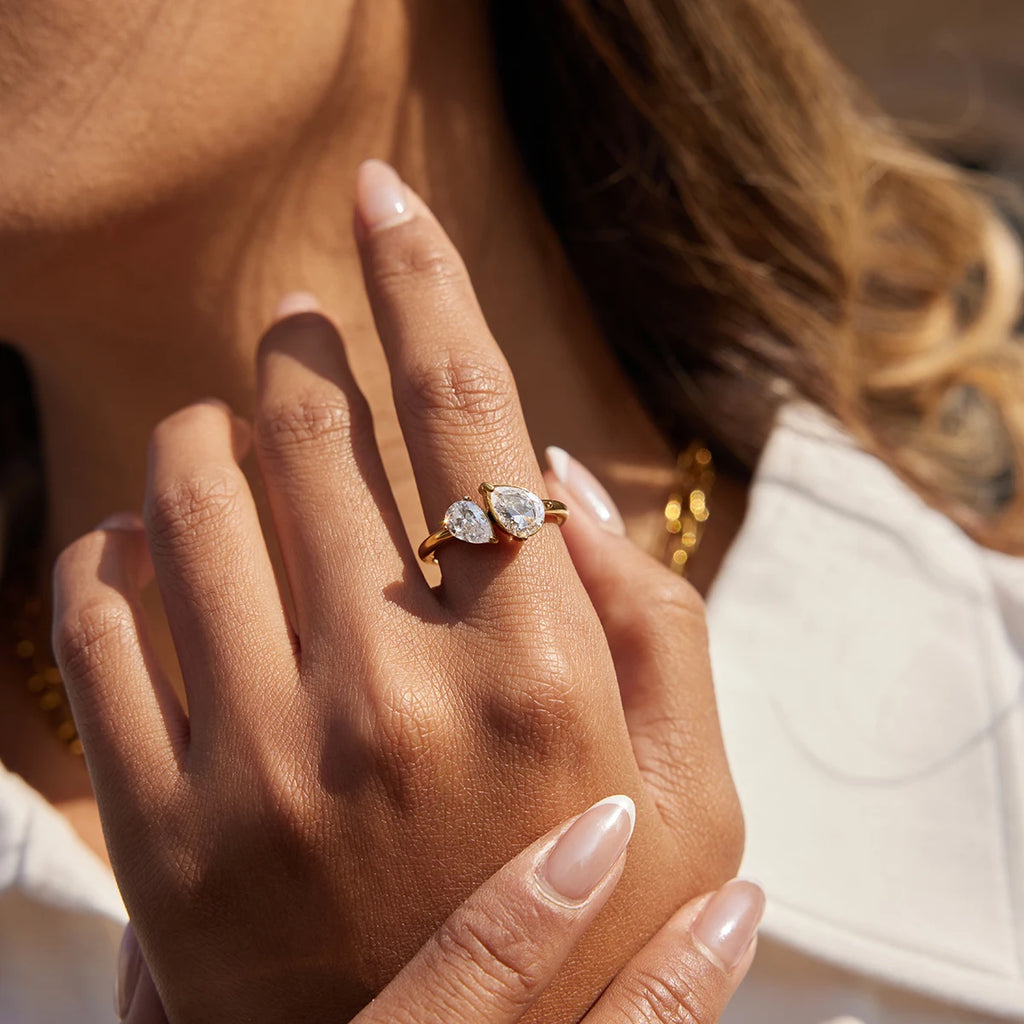 Water Droplet Shapedwhite Double Zircon Rings