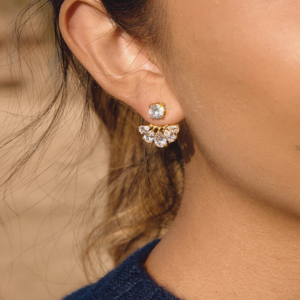 Kika Delicate Round Water Drop Zircon Front Back Stud Earrings Stainless Steel 316L