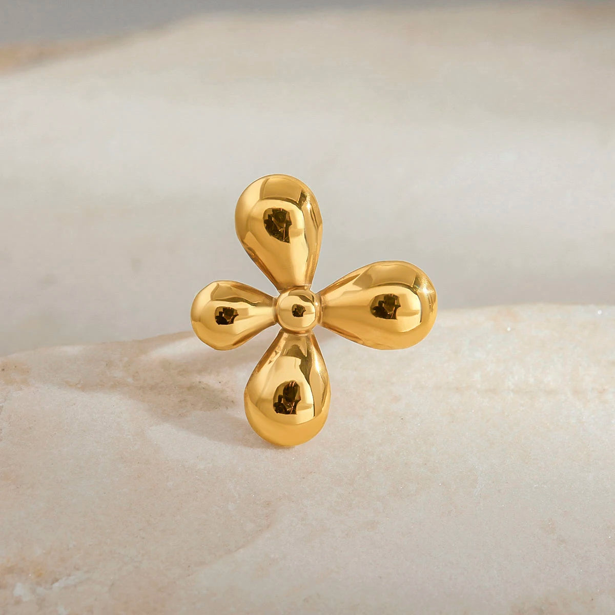 KIKA Fashion Four Petal Flower Adjustable Ring PVD Plated Stainless Steel 316L