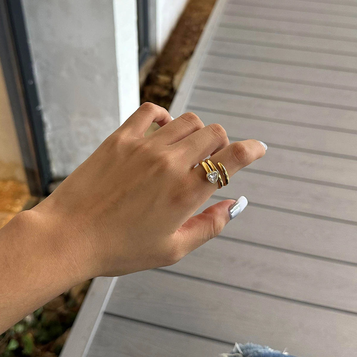 Kika Fashion Love Stacked Ring Zircon Love Line Ring