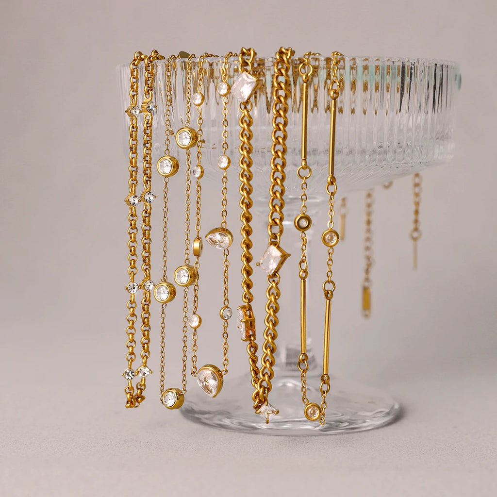 Kika Classic Gold Color White Zircon Chain Necklace