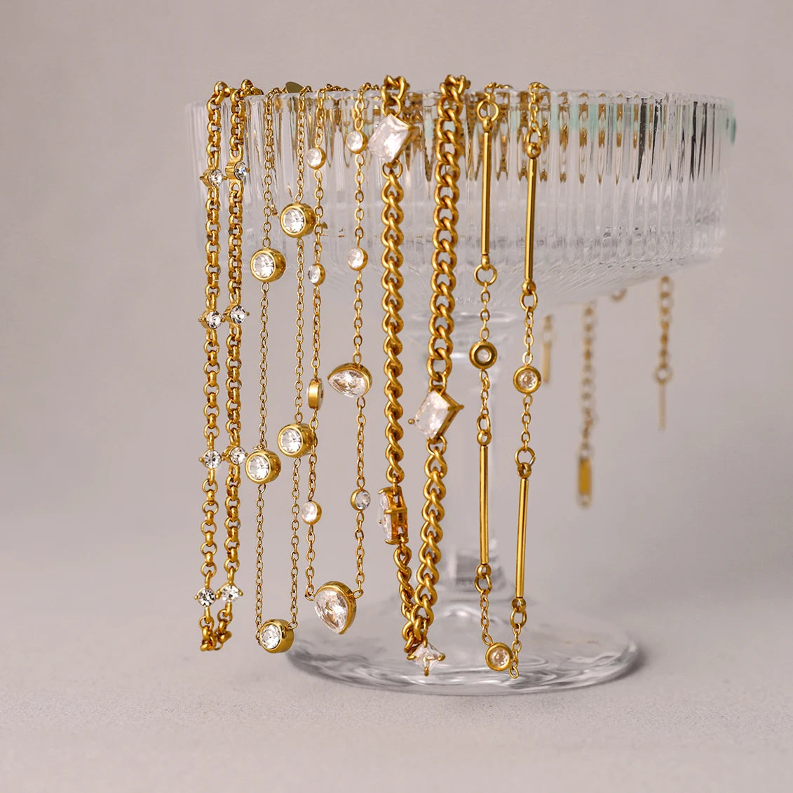 Kika Classic Gold Color White Zircon Chain Necklace