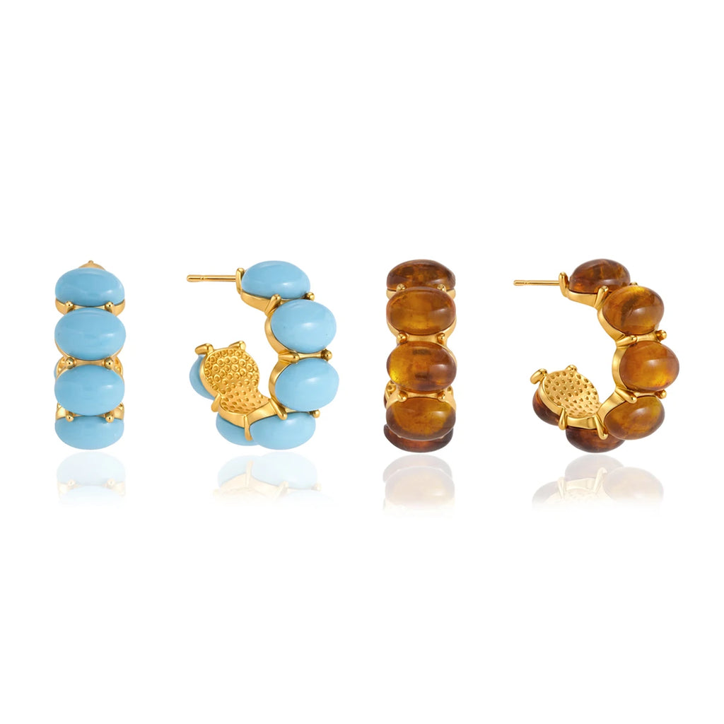 KIKA Vintage Turquoise Resin C Shape Stud Earrings For Women 18K Gold PVD Plated Stainless Steel 316L