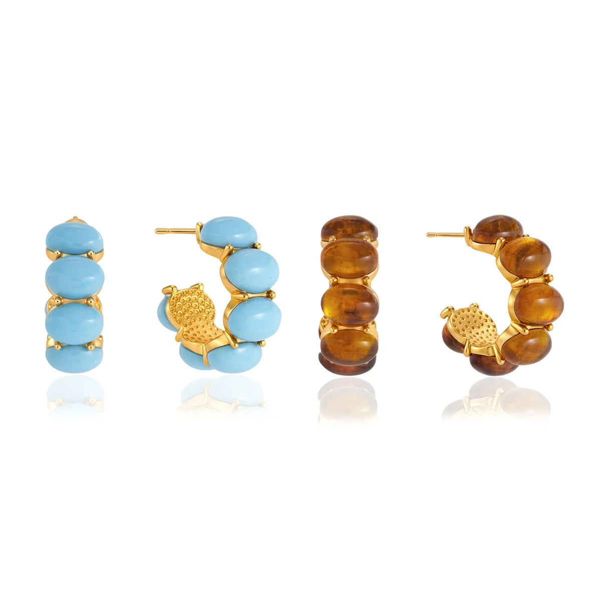 KIKA Vintage Turquoise Resin C Shape Stud Earrings For Women 18K Gold PVD Plated Stainless Steel 316L