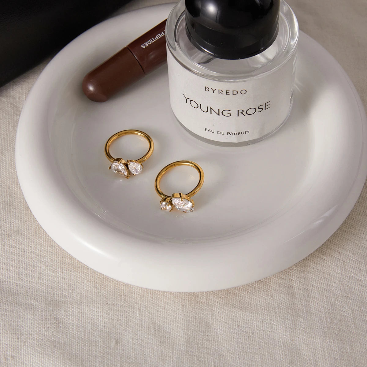 Water Droplet Shapedwhite Double Zircon Rings